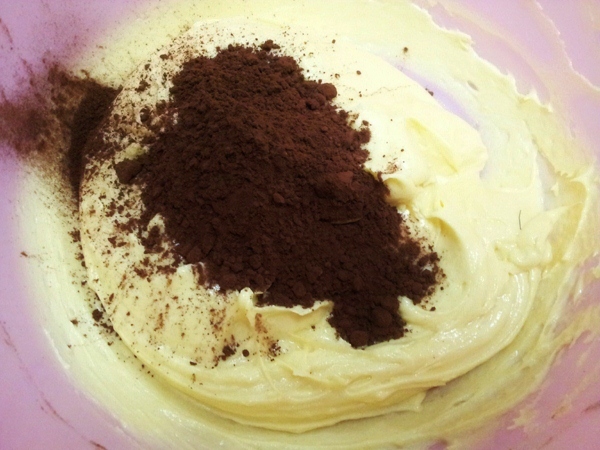 add cocoa powder in half of the mixture and fold until combined