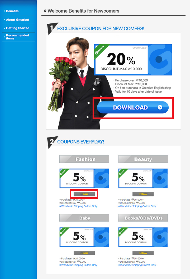 Gmarket Coupon for New Comers