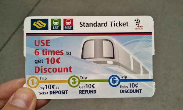 Singapore LRT MRT Standard Ticket